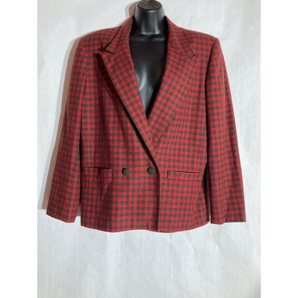 VTG GILMOR Women's Wool Blend Red Green  Buffalo Check Blazer Jacket Size 16 - Picture 1 of 9
